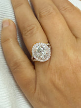 Load image into Gallery viewer, Oval Shape and Round Cut Sides Simulated Diamonds Engagement Ring Double Halo Wedding Ring Split Shank Bridal Ring 14K Solid Rose Gold 2.80ctw