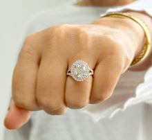 Load image into Gallery viewer, Oval Shape and Round Cut Sides Simulated Diamonds Engagement Ring Double Halo Wedding Ring Split Shank Bridal Ring 14K Solid Rose Gold 2.80ctw