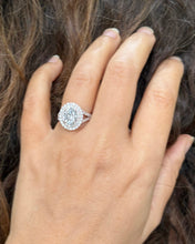 Load image into Gallery viewer, Oval Shape and Round Cut Sides Simulated Diamonds Engagement Ring Double Halo Wedding Ring Split Shank Bridal Ring 14K Solid Rose Gold 2.80ctw