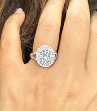 Load image into Gallery viewer, Oval Shape and Round Cut Sides Simulated Diamonds Engagement Ring Double Halo Wedding Ring Split Shank Bridal Ring 14K Solid Rose Gold 2.80ctw