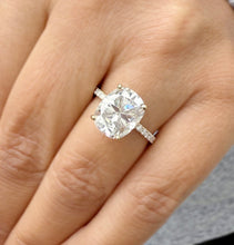 Load image into Gallery viewer, Rectangular Cushion Cut And Round Cut Sides Simulated Diamonds Engagement Ring Four Prong 14K Solid Yellow Gold Wedding Bridal Ring 4.20ctw