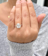 Load image into Gallery viewer, Rectangular Cushion Cut And Round Cut Sides Simulated Diamonds Engagement Ring Four Prong 14K Solid Yellow Gold Wedding Bridal Ring 4.20ctw