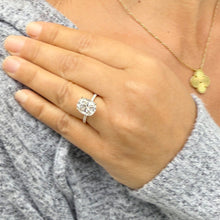 Load image into Gallery viewer, Rectangular Cushion Cut And Round Cut Sides Simulated Diamonds Engagement Ring Four Prong 14K Solid Yellow Gold Wedding Bridal Ring 4.20ctw