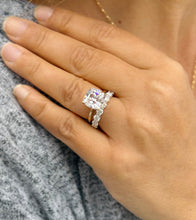 Load image into Gallery viewer, Cushion And Round Cut Moissanite Engagement Ring And Matching Band Set In 14K Solid Yellow Gold Four Prong Wedding Ring And Band Set 6.00ctw