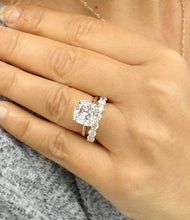 Load image into Gallery viewer, Cushion And Round Cut Moissanite Engagement Ring And Matching Band Set In 14K Solid Yellow Gold Four Prong Wedding Ring And Band Set 6.00ctw