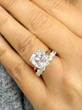 Load image into Gallery viewer, Cushion And Round Cut Moissanite Engagement Ring And Matching Band Set In 14K Solid Yellow Gold Four Prong Wedding Ring And Band Set 6.00ctw