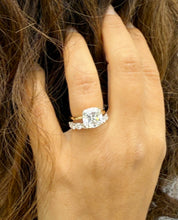Load image into Gallery viewer, Cushion And Round Cut Moissanite Engagement Ring And Matching Band Set In 14K Solid Yellow Gold Four Prong Wedding Ring And Band Set 6.00ctw