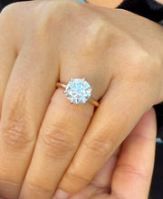 Load image into Gallery viewer, Solitaire Round Cut moissanite Engagement Ring Six Prongs Set Wedding Ring 14K Solid Rose Gold Bridal Ring Minimalist Ring For Her 3.00ct