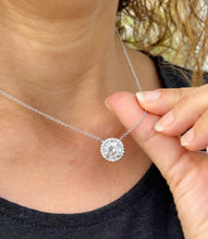 Load image into Gallery viewer, Round Cut Moissanite Solitaire Necklace And Chain Dainty Minimalist Halo Style 14k Solid White Gold Pendant Bridal Wedding Gift 3.25ctw