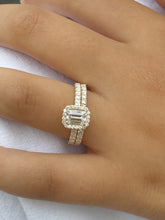 Load image into Gallery viewer, Emerald Cut And Round Cut Sides Moissanites Engagement Ring And Matching Band Set Halo Wedding Set 14K Solid Yellow Gold Bridal Set 2.00ctw