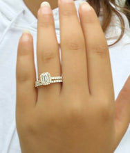 Load image into Gallery viewer, Emerald Cut And Round Cut Sides Moissanites Engagement Ring And Matching Band Set Halo Wedding Set 14K Solid Yellow Gold Bridal Set 2.00ctw