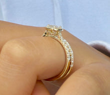 Load image into Gallery viewer, Emerald Cut And Round Cut Sides Moissanites Engagement Ring And Matching Band Set Halo Wedding Set 14K Solid Yellow Gold Bridal Set 2.00ctw