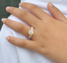 Load image into Gallery viewer, Emerald Cut And Round Cut Sides Moissanites Engagement Ring And Matching Band Set Halo Wedding Set 14K Solid Yellow Gold Bridal Set 2.00ctw