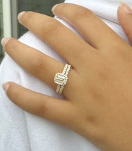 Load image into Gallery viewer, Emerald Cut And Round Cut Sides Moissanites Engagement Ring And Matching Band Set Halo Wedding Set 14K Solid Yellow Gold Bridal Set 2.00ctw
