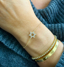 Load image into Gallery viewer, David Star CVD Diamond Bracelet 14k Solid Yellow Gold Hand Chain Delicate Diamond Star of David Bracelet Diamond Bracelet Minimalist 0.30ctw