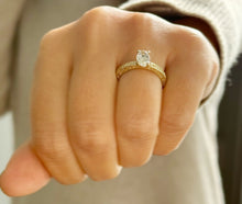 Load image into Gallery viewer, Oval Shape Simulated Diamonds Solitaire Engagement Ring Antiqye Deco Style Wedding Ring 1.00ctw Bridal Ring Set In 14K Solid Yellow Gold