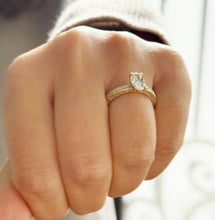 Load image into Gallery viewer, Oval Shape Simulated Diamonds Solitaire Engagement Ring Antiqye Deco Style Wedding Ring 1.00ctw Bridal Ring Set In 14K Solid Yellow Gold