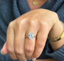 Load image into Gallery viewer, Oval Shape Simulated Diamonds And Round Cut Sides Engagement Ring Wedding Ring Inner Halo 3.15ctw Bridal Ring Set In 14K Solid White Gold