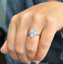 Load image into Gallery viewer, Oval Shape Simulated Diamonds And Round Cut Sides Engagement Ring Wedding Ring Inner Halo 3.15ctw Bridal Ring Set In 14K Solid White Gold