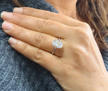 Load image into Gallery viewer, Oval Shape Simulated Diamonds And Round Cut Sides Engagement Ring Wedding Ring Inner Halo 3.15ctw Bridal Ring Set In 14K Solid White Gold