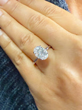 Load image into Gallery viewer, Oval Shape Simulated Diamonds And Round Cut Sides Engagement Ring Wedding Ring Inner Halo 3.15ctw Bridal Ring Set In 14K Solid White Gold