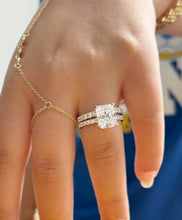 Load image into Gallery viewer, Rectangular Radiant Cut Simulated Diamonds Engagement Ring And Matching Band Women's Propose Bridal Set Inner Halo 14K Solid White Gold 5.20