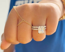 Load image into Gallery viewer, Rectangular Radiant Cut Simulated Diamonds Engagement Ring And Matching Band Women's Propose Bridal Set Inner Halo 14K Solid White Gold 5.20