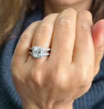 Load image into Gallery viewer, Asscher Cut and Round Cut Sides Simulated Diamonds Engagement Ring Inner Halo Wedding Ring Split Shank Bridal Ring 14K Solid White Gold 2.65