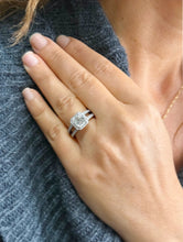 Load image into Gallery viewer, Asscher Cut and Round Cut Sides Simulated Diamonds Engagement Ring Inner Halo Wedding Ring Split Shank Bridal Ring 14K Solid White Gold 2.65