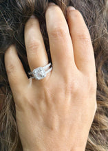 Load image into Gallery viewer, Asscher Cut and Round Cut Sides Simulated Diamonds Engagement Ring Inner Halo Wedding Ring Split Shank Bridal Ring 14K Solid White Gold 2.65