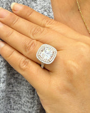Load image into Gallery viewer, Cushion Cut And Round Cut Diamond Engagement Ring IGI Certified 14k Solid White Gold Double Halo Wedding ring Split shank Bridal Ring 5.00ct