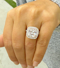 Load image into Gallery viewer, Cushion Cut And Round Cut Diamond Engagement Ring IGI Certified 14k Solid White Gold Double Halo Wedding ring Split shank Bridal Ring 5.00ct