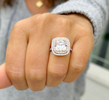Load image into Gallery viewer, Cushion Cut And Round Cut Diamond Engagement Ring IGI Certified 14k Solid White Gold Double Halo Wedding ring Split shank Bridal Ring 5.00ct