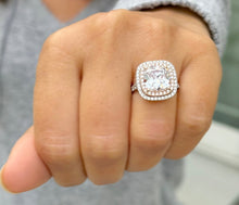 Load image into Gallery viewer, Cushion Cut And Round Cut Diamond Engagement Ring IGI Certified 14k Solid White Gold Double Halo Wedding ring Split shank Bridal Ring 5.00ct