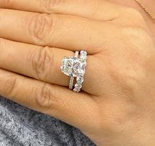 Load image into Gallery viewer, Elongated Cushion Cut and Round Cut Sides Simulated Diamonds Engagement Ring And Matching Band 14K Solid Yellow Gold Wedding Set 6.50ctw