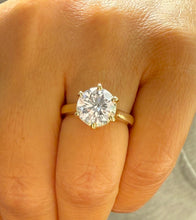 Load image into Gallery viewer, Crown Style Six Prong Setting Engagement Ring Solitaire Ring In 14K Solid Yellow Gold Round Cut Simulated Diamonds Wedding Ring 3.00ct 9.0mm