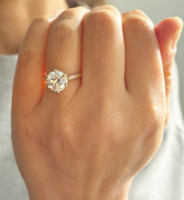 Load image into Gallery viewer, Crown Style Six Prong Setting Engagement Ring Solitaire Ring In 14K Solid Yellow Gold Round Cut Simulated Diamonds Wedding Ring 3.00ct 9.0mm