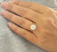 Load image into Gallery viewer, Crown Style Six Prong Setting Engagement Ring Solitaire Ring In 14K Solid Yellow Gold Round Cut Simulated Diamonds Wedding Ring 3.00ct 9.0mm
