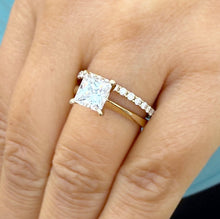 Load image into Gallery viewer, Princess Cut Simulated Diamond Engagement Ring Solitaire And Matching Band Wedding Set Solid 14K Solid Yellow Gold Bridal Set 2.25ctw
