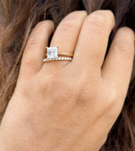 Load image into Gallery viewer, Princess Cut Simulated Diamond Engagement Ring Solitaire And Matching Band Wedding Set Solid 14K Solid Yellow Gold Bridal Set 2.25ctw
