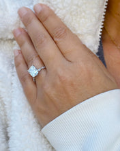 Load image into Gallery viewer, Cushion Cut And Round And Marquise Cut Sides Moissanites Engagement Ring Prong Set Wedding Bridal Ring Inner Halo Style 14K White Gold 5.75ctw