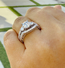 Load image into Gallery viewer, Round Cut Moissanites Engagement Ring And Matching Band Set Antique Style Wedding Set Women's Propose Bridal Set 14K Solid White Gold 1.65ct