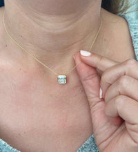 Load image into Gallery viewer, Asscher Cut Moissanite Bezel Set Solitaire Necklace And Chain In Dainty Minimalist 14k Solid Yellow Gold Pendant Bridal Wedding Gift 3.00ct