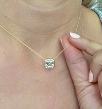 Load image into Gallery viewer, Asscher Cut Moissanite Bezel Set Solitaire Necklace And Chain In Dainty Minimalist 14k Solid Yellow Gold Pendant Bridal Wedding Gift 3.00ct
