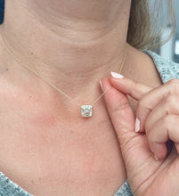 Load image into Gallery viewer, Asscher Cut Moissanite Bezel Set Solitaire Necklace And Chain In Dainty Minimalist 14k Solid Yellow Gold Pendant Bridal Wedding Gift 3.00ct
