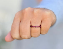 Load image into Gallery viewer, Round Cut Natural Ruby Half Eternity Band Set In Yellow Gold Channel Set Wedding Band Anniversary Band Women's Bridal Ruby Band Gift 0.50ctw