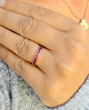 Load image into Gallery viewer, Round Cut Natural Ruby Half Eternity Band Set In Yellow Gold Channel Set Wedding Band Anniversary Band Women's Bridal Ruby Band Gift 0.50ctw