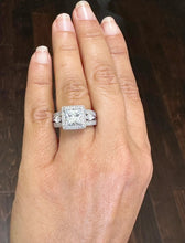 Load image into Gallery viewer, Princess And Round And Marquee Cut Simulated Diamonds Engagement Ring 14K Solid White Gold Halo Style Filigree Design Wedding Ring 3.75ctw