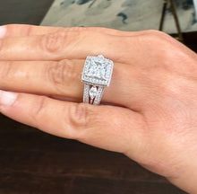 Load image into Gallery viewer, Princess And Round And Marquee Cut Simulated Diamonds Engagement Ring 14K Solid White Gold Halo Style Filigree Design Wedding Ring 3.75ctw