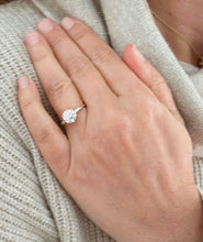 Load image into Gallery viewer, Round Cut And Baguettes Cut Sides Simulated Diamonds Engagement Ring Prong Set Wedding Ring Minimalist Bridal Ring 14K Solid White Gold 2.15